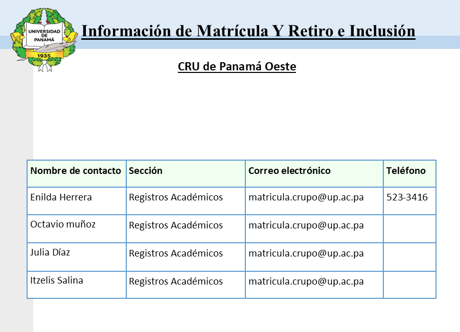 contactos de matrícula