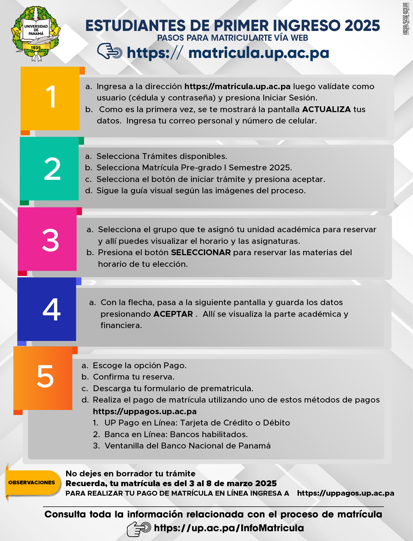 Pasos para la matrícula - Primer Ingreso