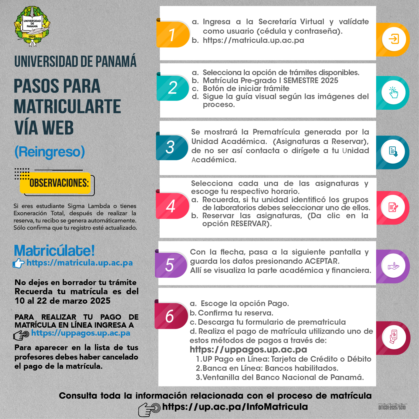Pasos para matrícula - estudiantes de reingreso