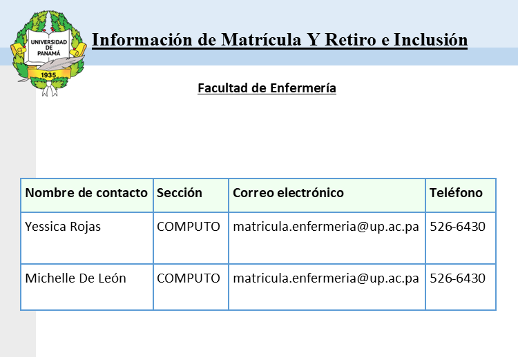 contactos de matrícula